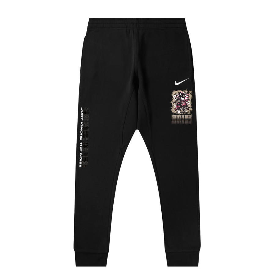 Nike Nike Fleece Lined Faux Linen Blade Cut Bear Logo Casual Elastic Cuff Knitted Sweatpants Unisex Black