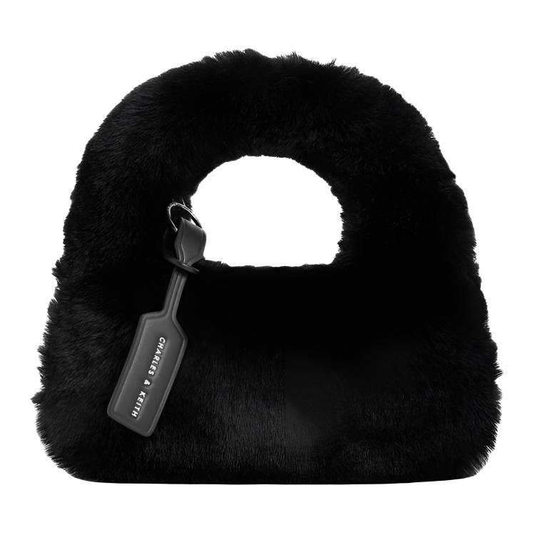CHARLES&KEITH Artificial Rabbit Fur Handbag Mini Women's Black