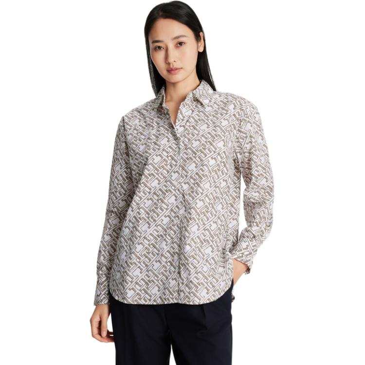 Tommy Hilfiger Shirts Women's Khaki & White Multicolor 0K4 Lapel
