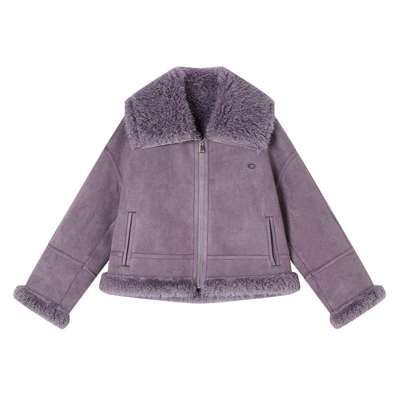 XIANGYING Furs Women's Purple Lapel Thickened