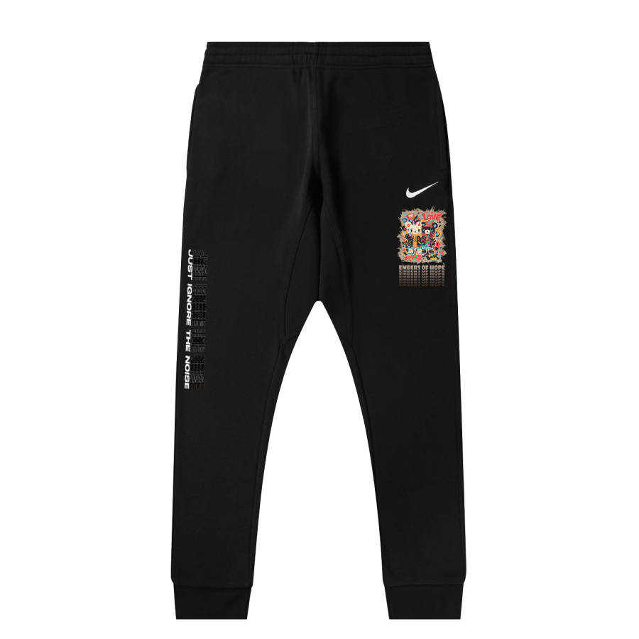 Nike Nike Fleece Lined Faux Linen Victory Bear Logo Casual Elastic Cuff Knitted Sweatpants Unisex Black