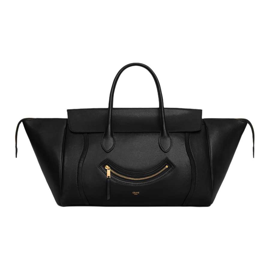 CELINE SMILING LUGGAGE Sheepskin Smiley Face Bag Handbag Medium Women's Black