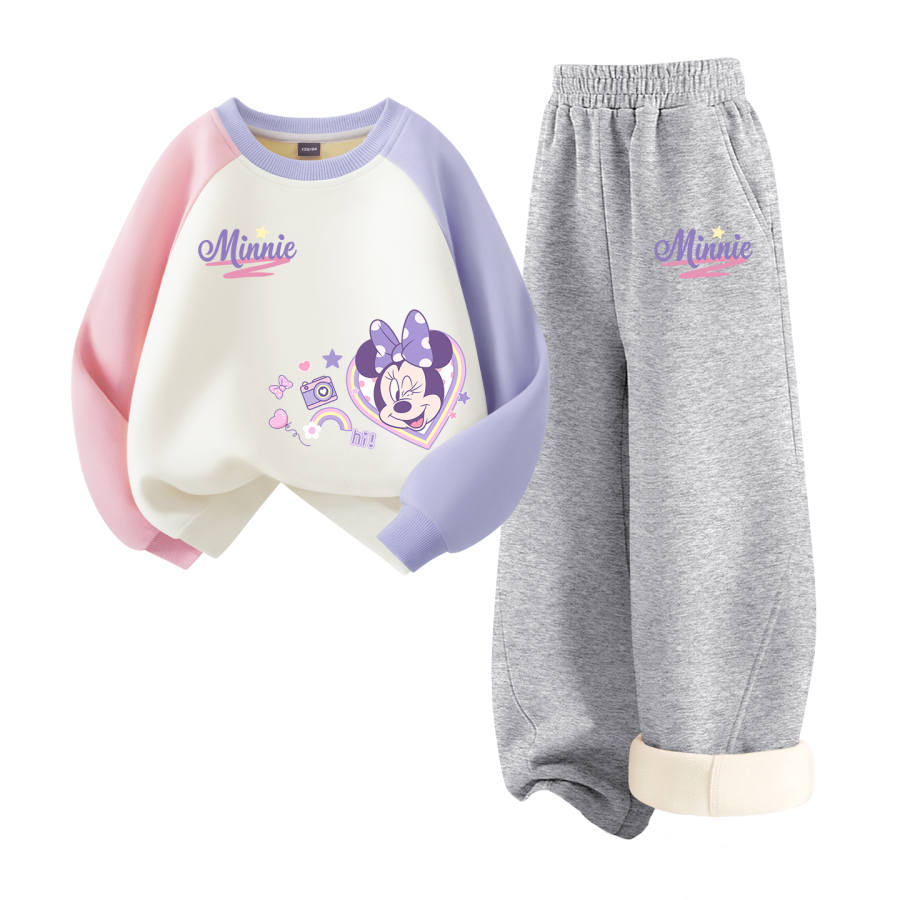 Disney Kids Casual Sportswear Crew Neck Thickened And Fleece Lined