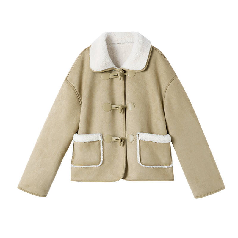 XIANGYING Furs Women's Green Lapel Thickened And Fleece Lined