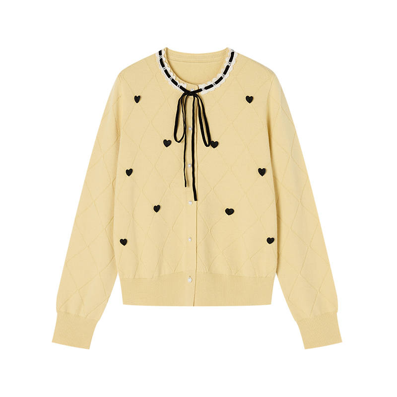 XIANGYING Sweaters Women's Transparent Yellow Crew Neck Moderate Cardigan
