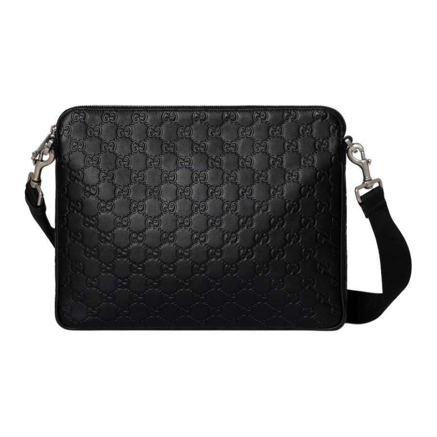 GUCCI GG Emblem Smooth Leather Crossbody Bags Medium Men's Black