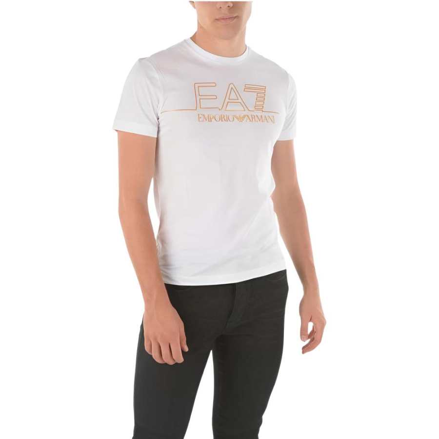EMPORIO ARMANI EA7 T Shirts Men's White Crew Neck Moderate Straight Fit