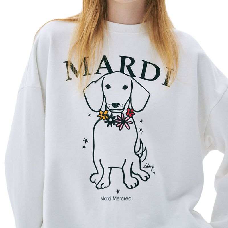 MARDI MERCREDI Wreath Puppy SS25 SWEATSHIRT SWING THE TAIL DDANJI FLOWER NECKLACE Mardi Sweatshirt Korean Style Women's