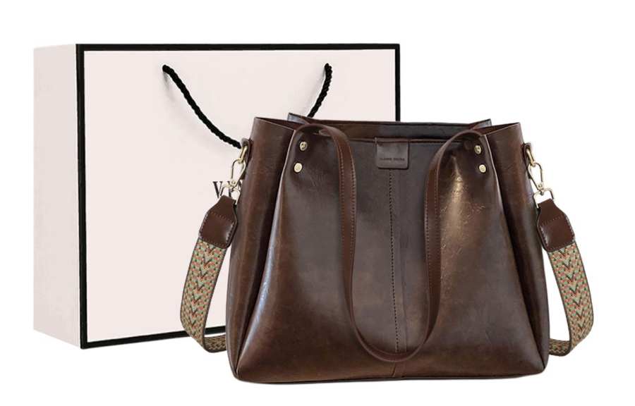 VINEY Cow Leather Crossbody Bag, Shoulder Bag Large Women's Coffee