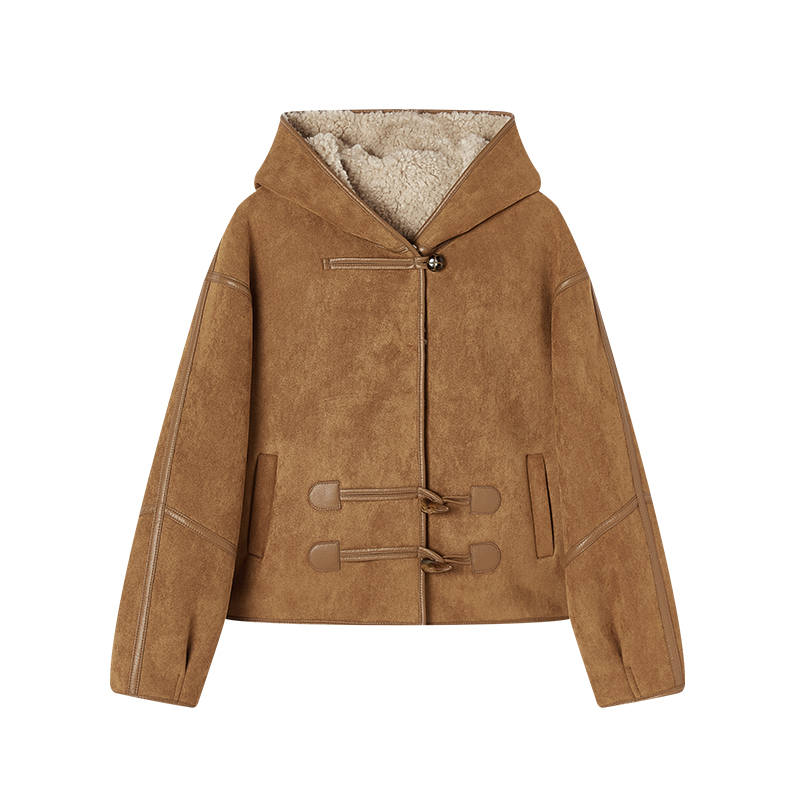 XIANGYING Furs Women's Khaki Hooded Moderate