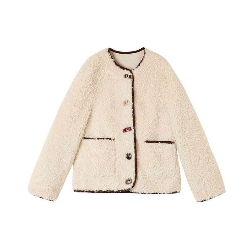 XIANGYING Furs Women's Heron White Crew Neck Moderate