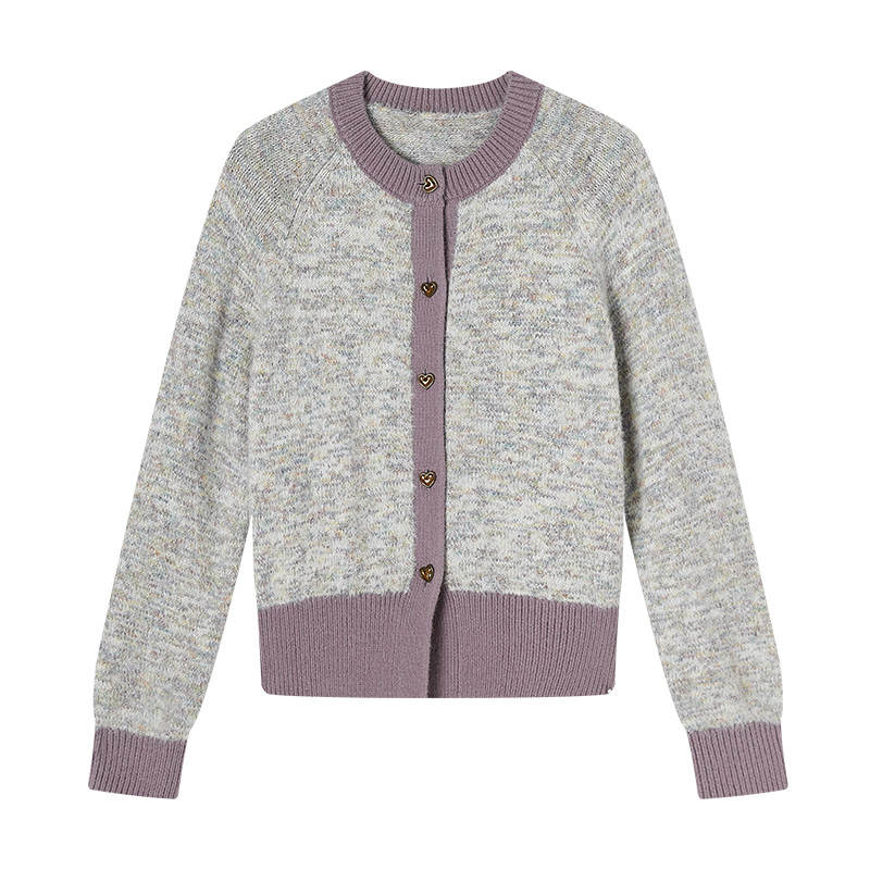 XIANGYING Knitwear Women's Purple Crew Neck Moderate Cardigan