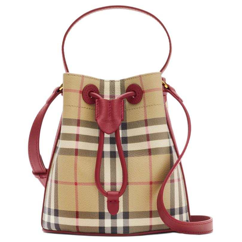Burberry Polyurethane Handbag Mini Women's Beige & Gemstone Red