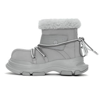 Ouder Fashion Vintage Lace Up Wool Cashmere Thermal Waterproof Abrasion Resistant Height Increasing Crew Snow Boots