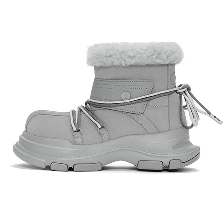 Ouder Fashion Vintage Lace Up Wool Cashmere Thermal Waterproof Abrasion Resistant Height Increasing Crew Snow Boots