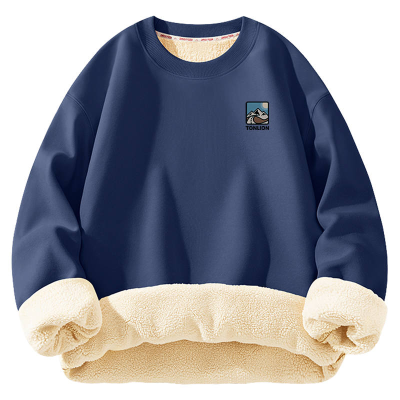 Tonlion Sweatshirts Unisex Crew Neck Thickened Regular