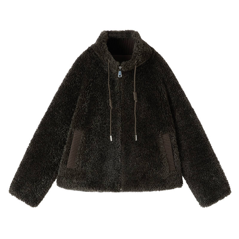 XIANGYING Furs Women's Coffee Stand Collar Thickened
