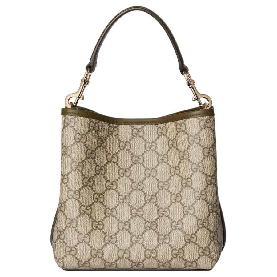 GUCCI GG Emblem Coated Fabric Handbag Small Women's Beige & Dark Brown