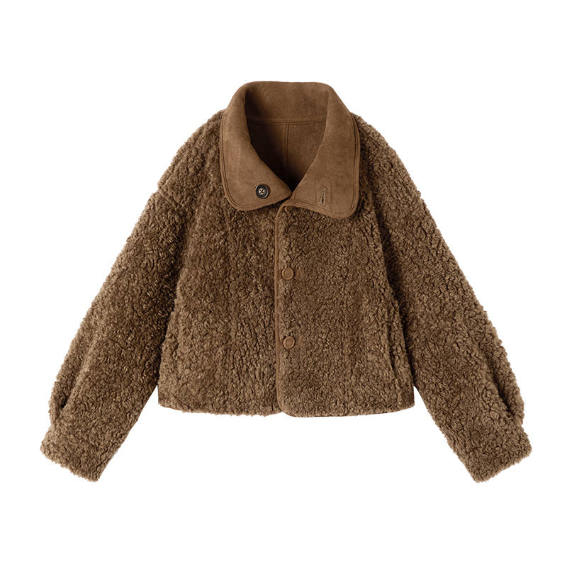 XIANGYING Furs Women's Coffee Lapel Thickened
