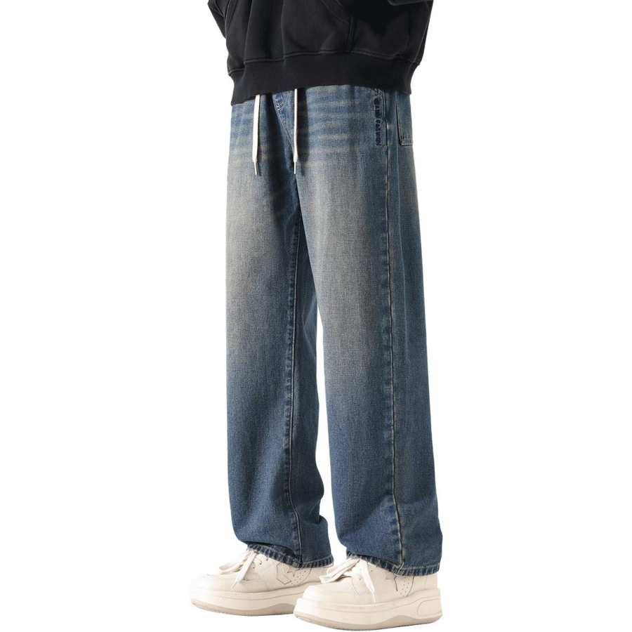 Tonlion Versatile Style Youth Casual Thickened And Fleece Lined Straight Fit Pants, Korean Style Business Casual Jeans
