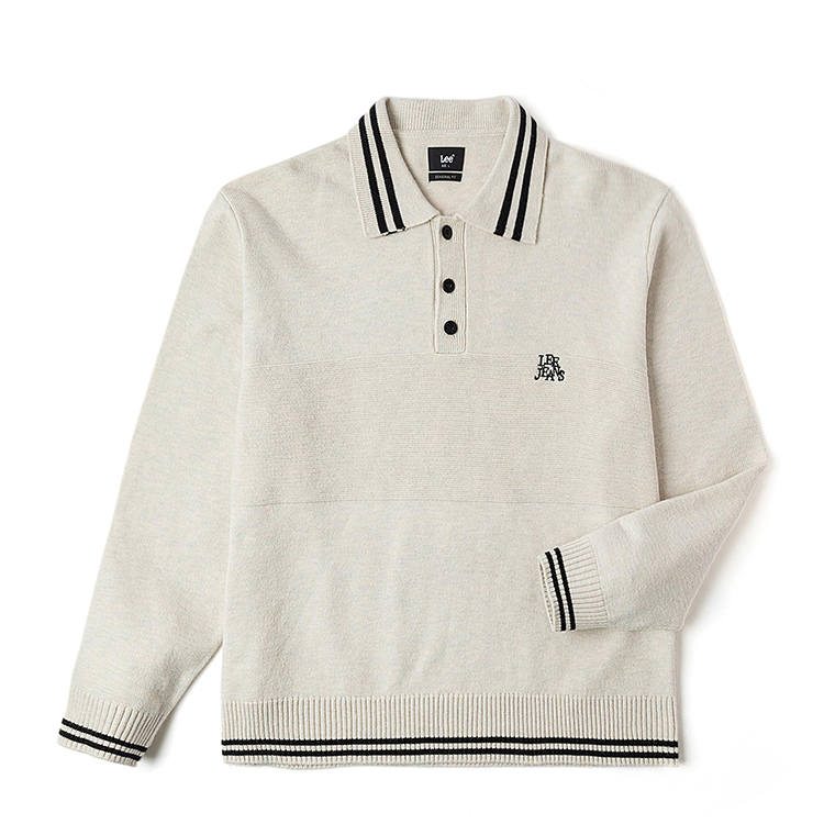 Lee Lee Sweaters Men's Beige Lapel Moderate Base Layer