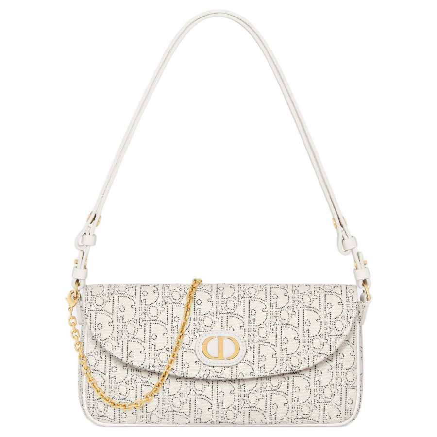 DIOR OBLIQUE Fabric With Cow Leather Shoulder Bag 30 Women's White
