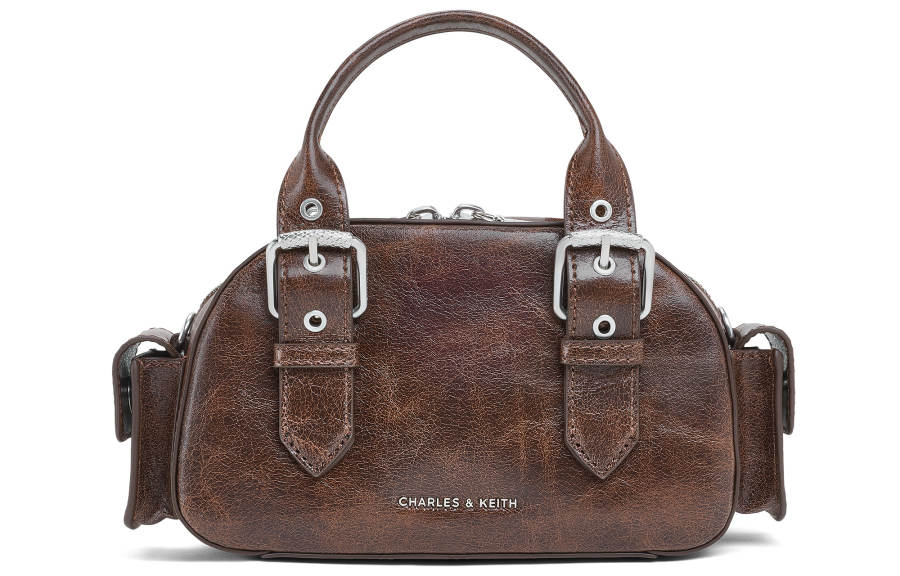 CHARLES&KEITH Pu Crossbody Bags Small Women's Distressed Coffee/Noir Black