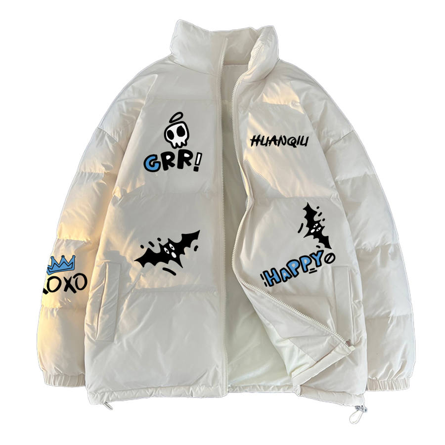 HUANQIU Puffer Jackets Unisex Stand Collar Moderate Padded Puffer Jacket