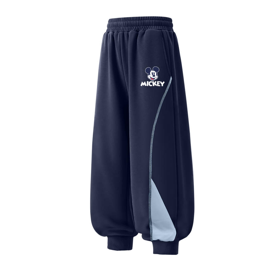 Disney Knitted Sweatpants Kids' Color Block Patchwork Thickened And Fleece Lined Sweatpants For Fall Winter