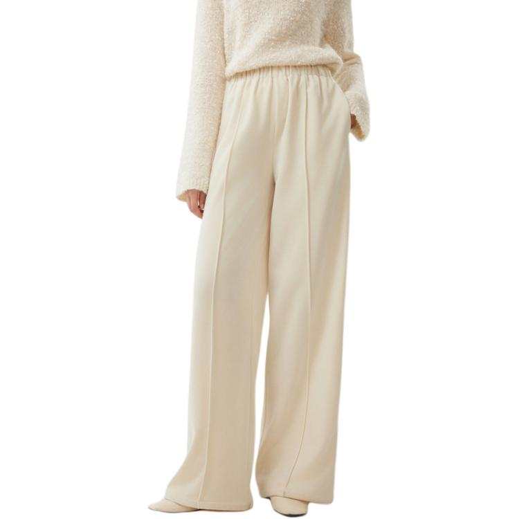 ELLE Casual Pants Women's Ecru Moderate Wide Leg Pants