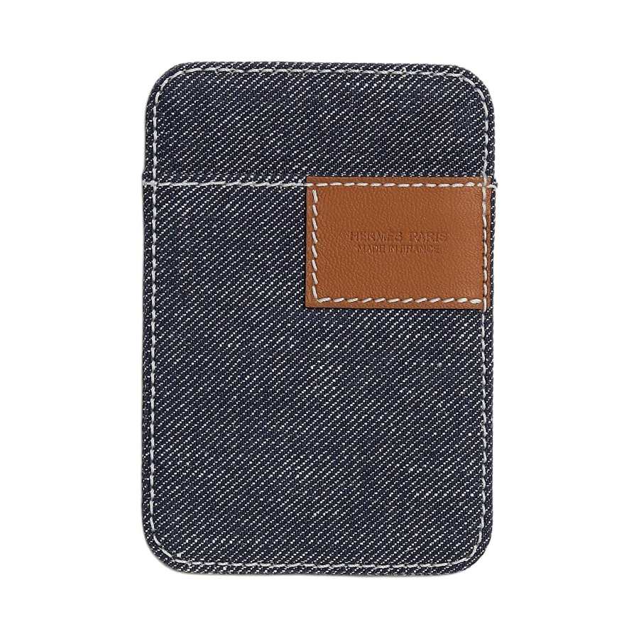 HERMES Magsafe Card Holder Denim Card Holder Women's Blue & Indigo & White