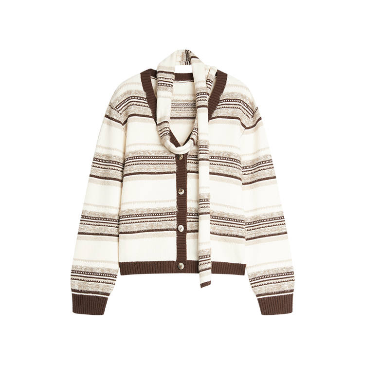 ELLE Knitwear Women's Coffee V Neck Moderate Cardigan