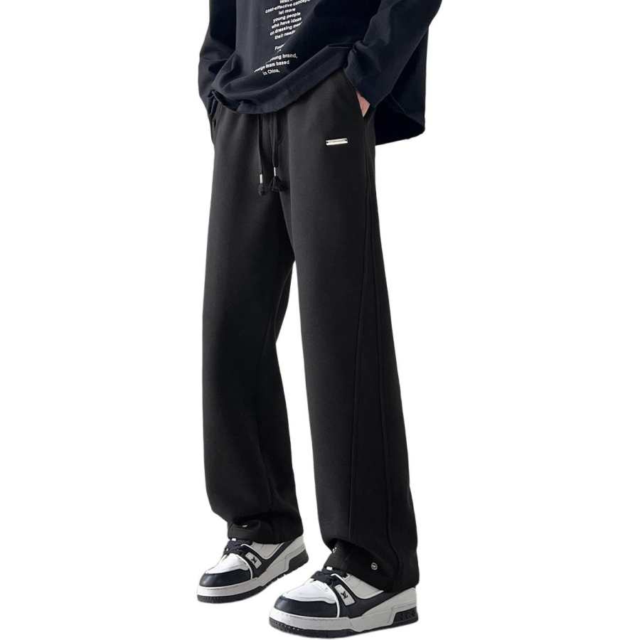 Tonlion Casual Pants Unisex Thickened And Fleece Lined Straight Fit Pants
