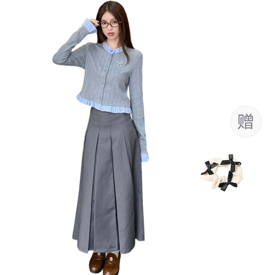 CPAURA Two Piece Skirt Sets Women's Crew Neck Moderate Long