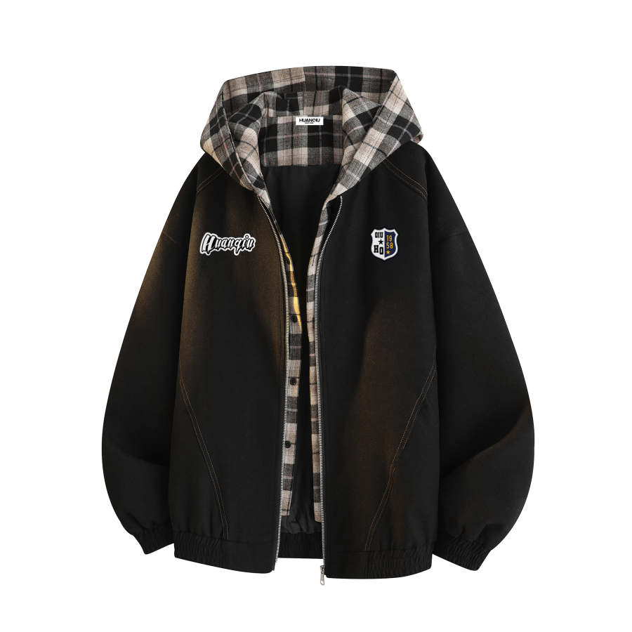 HUANQIU Jackets Unisex Hooded Non Detachable Moderate Mock Two Piece