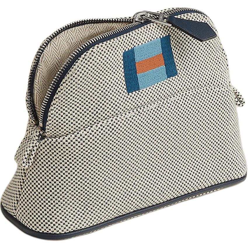 HERMES BolideCasaque 100% Cotton Travel Storage Bag Extra Mini Women's Marine Blue