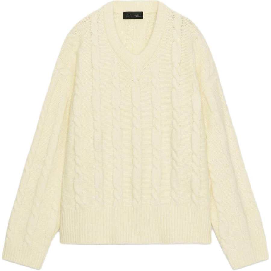 ZARA Sweaters Women's Light Yellow V Neck Moderate Other