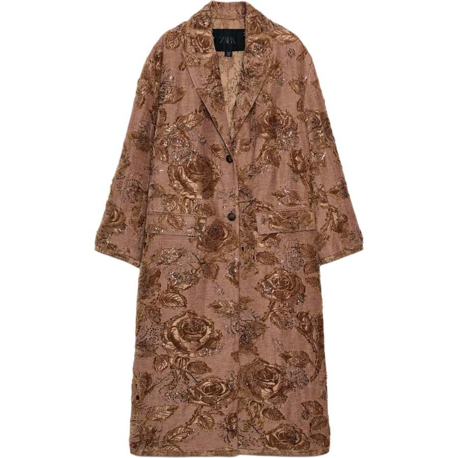 ZARA ZW Coats Women's Light Pink Red Lapel Moderate