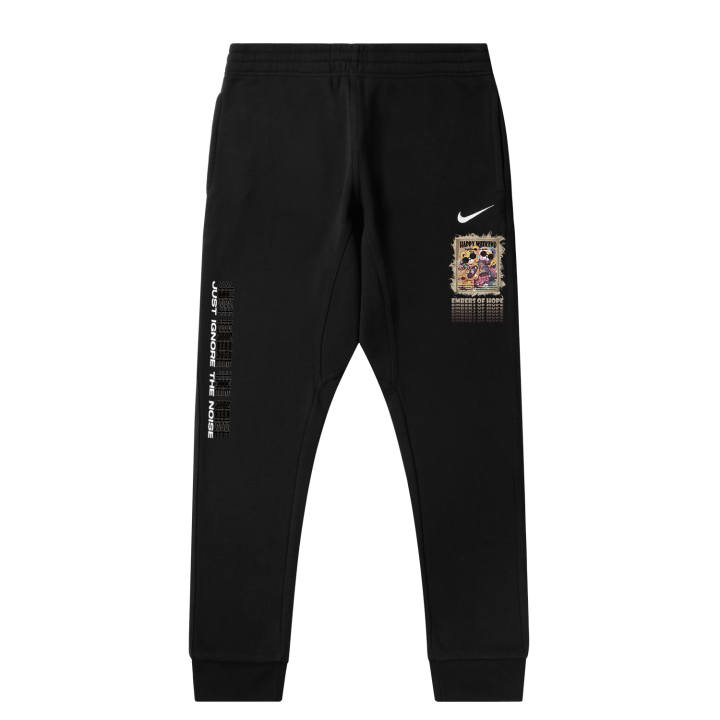 Nike Nike Fleece Lined Faux Linen Panda Bear Solid Color Logo Casual Elastic Cuff Knitted Sweatpants Unisex Black