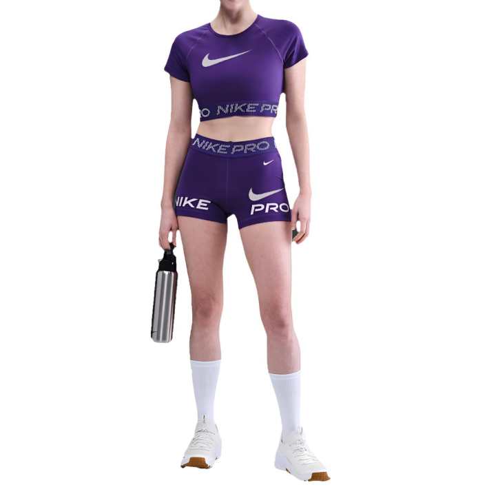 Nike Nike Pro T Shirts Women's Palace Purple/Doll Color/White Crew Neck