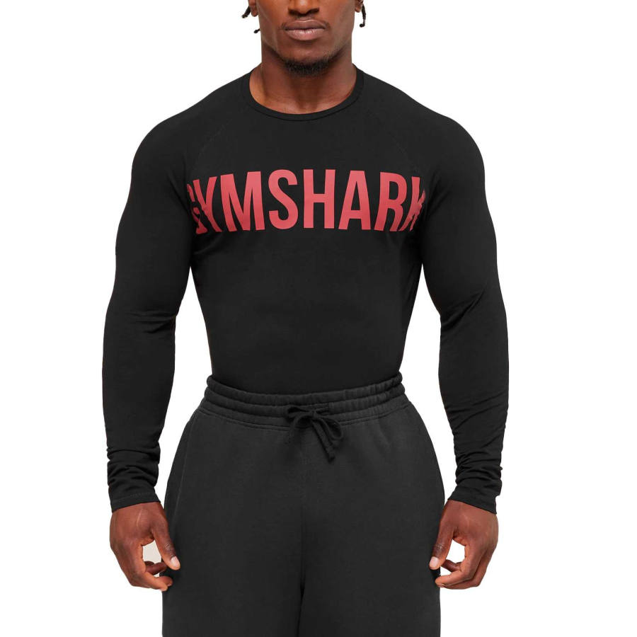 GYMSHARK T Shirts Men's Black/Bright Red Crew Neck