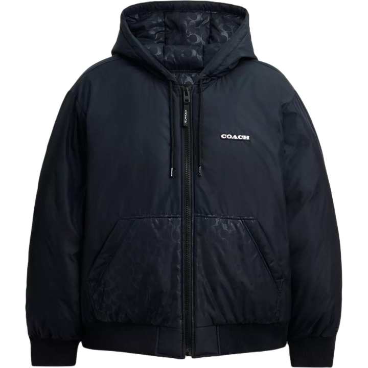COACH COACH Down Jackets Men's Marine Blue Hooded Moderate