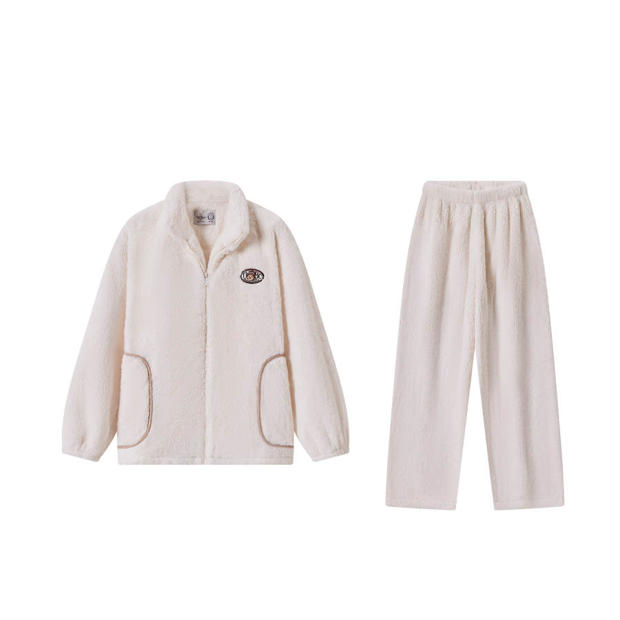 Teenie Weenie Little Bear Ridge Habitat Fall Winter Thickened And Fleece Lined Thermal Stand Collar Couple Pajamas