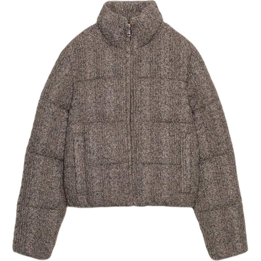 ZARA Puffer Jackets Women's Gray Stand Collar Moderate