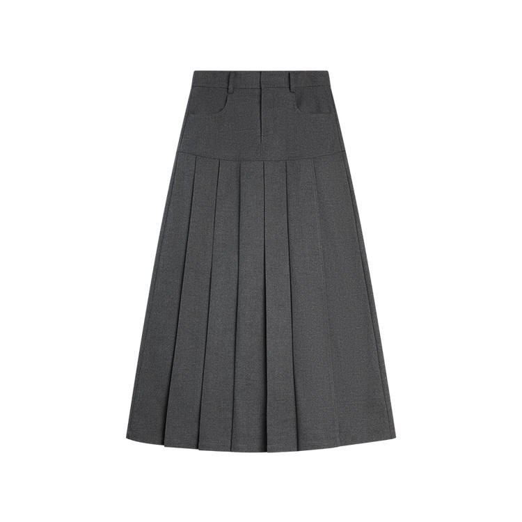 ELLE Casual Long Skirts Women's Dark Gray Moderate Mid Length Pleated Skirt