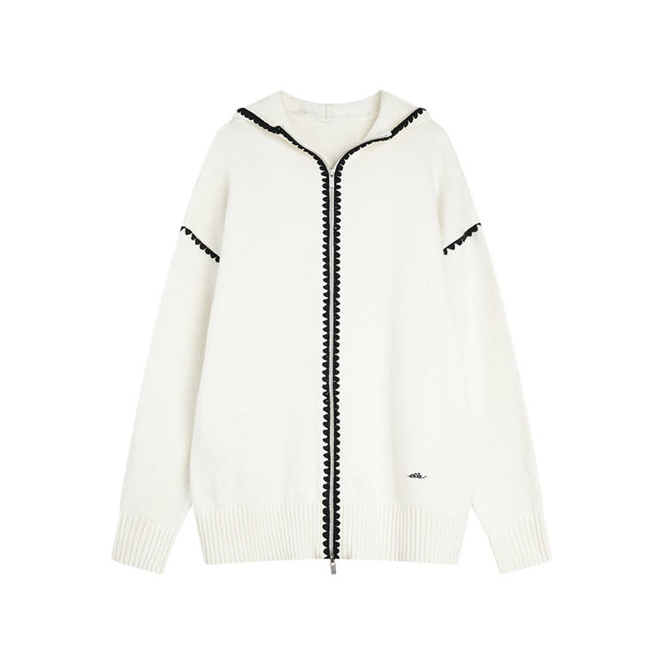ELLE Knitwear Women's Ecru Hooded Moderate