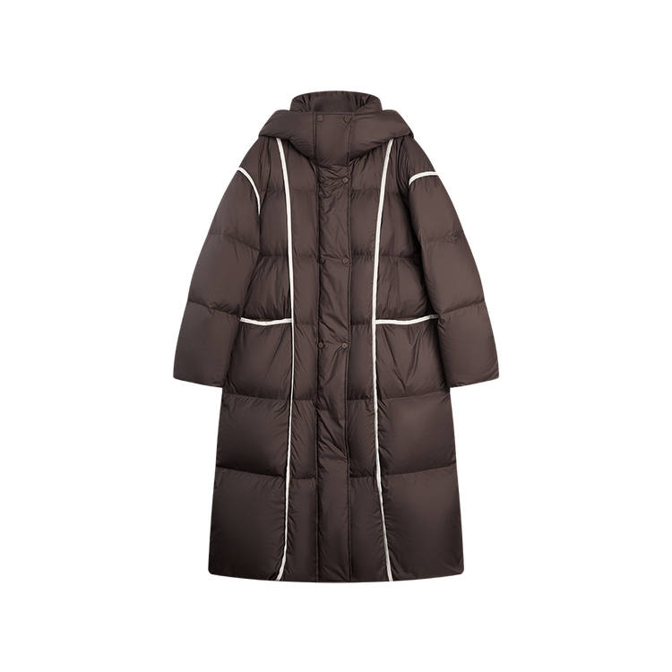 ELLE Down Jackets Women's Coffee Hooded Thickened Puffer Jacket