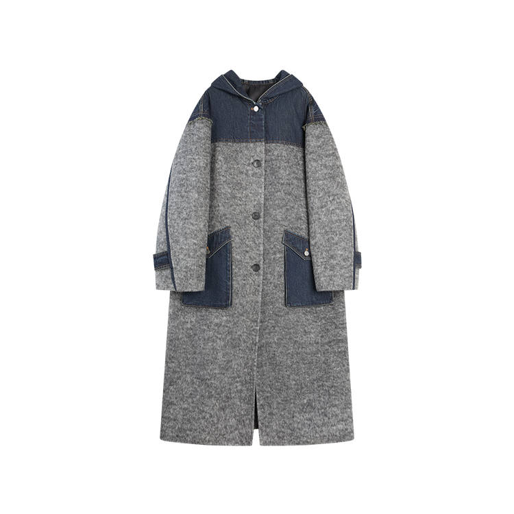 ELLE Coats Women's Medium Gray Hooded Thickened Straight Fit