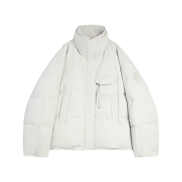 ELLE Down Jackets Women's Gray Green Stand Collar Moderate Puffer Jacket