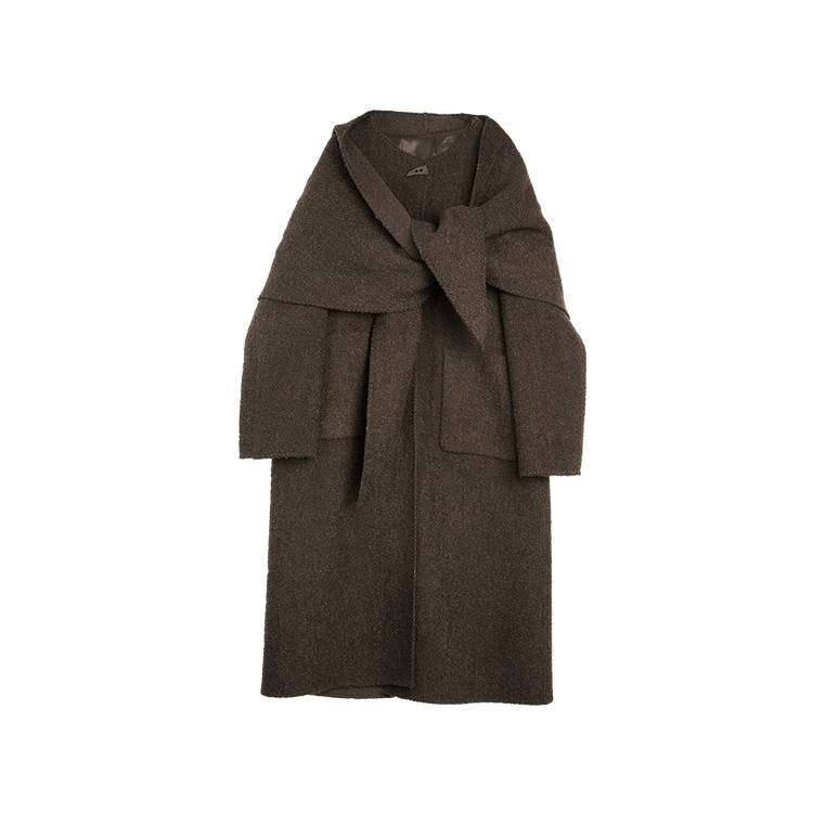 ELLE Coats Women's Dark Brown Scarf Collar Moderate Straight Fit